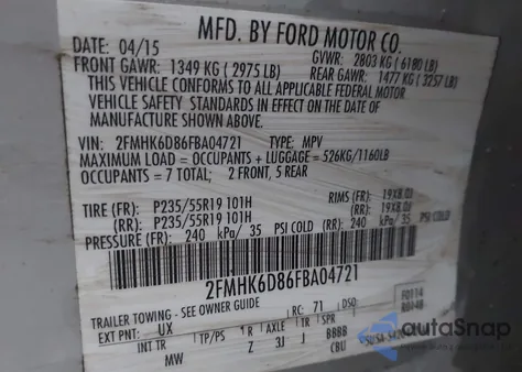 2015 Ford Flex Limited z USA, uszkodzony, nr VIN 2FMHK6D86FBA04721